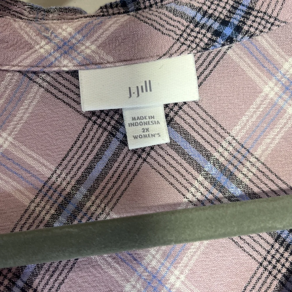 J Jill Women’s Plaid Button Down Shirt Lilac Purple Long Sleeve 2X Cotton Blend